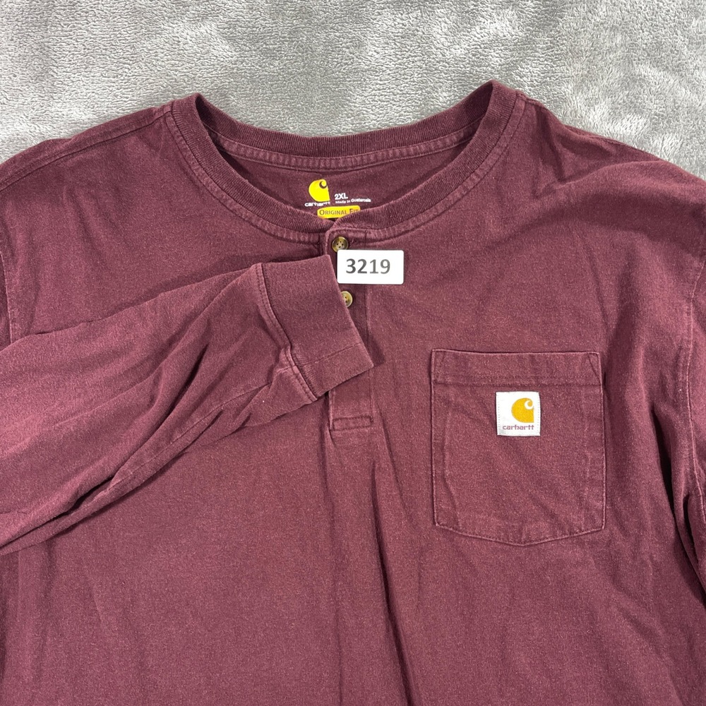 Carhartt Henley Shirt Mens 2XL Burgundy Long Sleeve Pocket K128 PRT Original Fit
